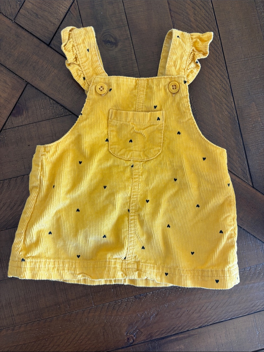 Carter's Yellow Corduroy Heart-Print Ruffle-Strap Overalls